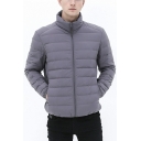 Men Stylish Parka Coat Pure Color Stand Collar Fitted Long-sleeved Zip Closure Parka Coat