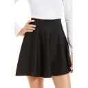 Ladies Leisure Skirt Pure Color Pleated High Rise Mini Length A-Line Skirt