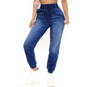 Ladies Casual Jeans Whole Colored Pocket High Rise Drawstring Waist Ankle Length Jeans