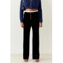 Plain Plush Trousers Women Fashion Casual High Waist Zipper Flared Pants