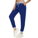 Loose Casual Joggers Women Black Mid Waist Stitching Drawstring Trousers