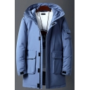 Chic Parka Coat Solid Hooded Baggy Long Sleeves Flap Pocket Zip Fly Parka Coat for Men