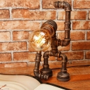 1-Light Table Lamps Industrial Style Water Pipe Shape Metal Nightstand Light
