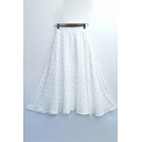 Popular Women Skirt Geometric Print Detail High Rise Elastic Waist Midi Pleated Skirt
