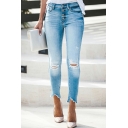 Girls Elegant Jeans Solid Ripped Designed Ankle Length Mid Rise Button Fly Jeans