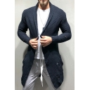 Men's Medium Length Cardigan Solid Color Loose Open Front Ripped Knit Cardigan