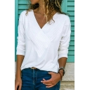 Chic T-Shirt Solid Color V-Neck Long-Sleeved T-Shirt for Women