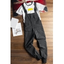 Fashion Guys Overalls Solid Color Sleeveless Relaxed Ankle Length Pocket Overalls
