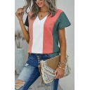 Hot Tee Shirt Stripe Pattern Cap Sleeve V Neck Regular T-shirt for Girls