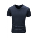 Classic Tee Shirt Whole Colored V Neck Short Sleeve Slim Fit T-Shirt for Men