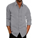 Classic Shirt Pure Color Turn-down Collar Long Sleeves Regular Button down Shirt for Men