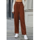 Fashionable Pants Plain High Rise Elastic Waist Pocket Button Design Pants for Girls