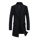 Trendy Mens Coat Solid Color Lapel Collar Regular Single-Breasted Long Sleeves Trench Coat