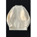 Stylish Boys Sweater Solid Crew Collar Long-sleeved Oversized Ribbed Hem Pullover Sweater
