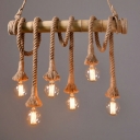 Bamboo Island Lighting Fixtures Exposed Bulb Rope Island Chandelier Lights in Beige