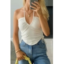 Summer New Halter Neck Tanks Drawstring Sexy Backless Wrap Fitted Waist Top