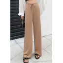 Street Style Pants Pure Color Pocket High Rise Full Length Drawcord Baggy Pants for Ladies