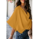 Edgy Blouse Whole Colored 3/4 Length Sleeves Relaxed V-neck Blouse for Ladies