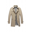 Boys Casual Jacket Pure Color Long Sleeves Lapel Collar Fitted Button Fly Trench Coat
