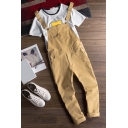 Boys Leisure Overalls Pure Color Sleeveless Chest Pocket Loose Fit Overalls