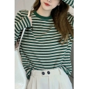 Korean Version of Striped T-shirt New Long-sleeved Collision Color Trendy Loose Tee Shirts