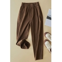 Girls Elegant Pants Plain Pocket Design Baggy High Elastic Waist Full Length Harlan Pants