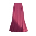 Stylish Skirt Whole Colored High Waist Midi Ruffles Detail A-Line Skirt for Ladies