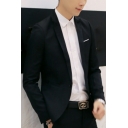 Chic Blazer Solid Color Lapel Collar Long Sleeve Slim Fitted Single Button Blazer for Men
