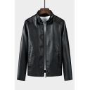 Creative Boys Jacket Plain Stand Collar Long Sleeve Regular Fitted Zip Up Leather Jacket