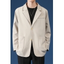 Cozy Mens Blazer Pure Color Pocket Front Long Sleeve Stand Collar Button up Blazer