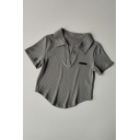 Original Ladies Polo Shirt Pure Color Short Sleeve V Neck Curve Hem Polo Shirt