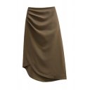 Ladies Creative Skirt Whole Colored Sashes Midi High Rise Irregular Skirt
