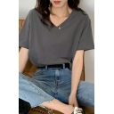 V-neck Short-sleeved T-shirt Cotton Loose Korean Version of Inner Solid Color Top T Shirt