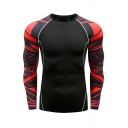 Cool Tee Shirt Contrast Color Long Sleeve Round Collar Slimming T-shirt for Guys