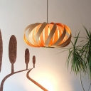 Drum Shape Hanging Light Fixture Wooden 1-Head Modern Farmhouse Pendant Lighting