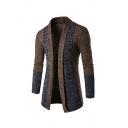 Street Look Cardigan Contrast Heathered Shawl Collar Open Front Cardigan for Men
