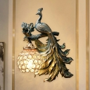 Peafowl Resin Wall Lamp Modern Creative Crystal Shade Wall Sconce for Staircase Bedside
