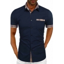 Men's Plain Short Sleeve Shirts Black Fashion Lapel Buttoned Shirts