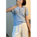 Dashing Girls Polo Shirt Pure Color Button Fly Spread Collar Short-sleeved Crop Polo Shirt