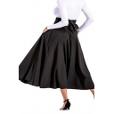 Pop Skirt Plain Bow Back High Rise Elastic Waist Pocket Sashes A-Lie Skirt for Ladies