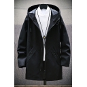 Boy's Fashion Coat Solid Pocket Hooded Oversized Long Sleeves Zip Placket Trench Coat