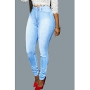 Girls Edgy Jeans Whole Colored Mid Rise Slim Fitted Ankle Length Zip Placket Jeans