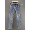Girls Original Jeans Whole Colored Rhinestones Fitted High Waist Ankle Length Jeans