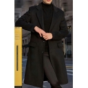 Simple Men Coat Whole Colored Long-sleeved Regular Button Closure Lapel Collar Trench Coat