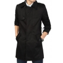 Fancy Coat Solid Spread Collar Regular Long-Sleeved Button Placket Trench Coat for Guys