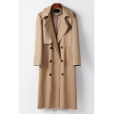Street Style Guys Coat Pure Color Lapel Collar Baggy Belt Double Breasted Trench Coat