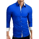 Fancy Button Shirt Contrast Color Turn-down Collar Long Sleeves Slim Button Shirt for Men
