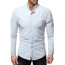 Fitted Peplum Top Shirt Long-sleeved Band Collar Blouse Plain Hoodies Shirt for Men