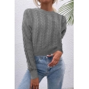 Basic Knitwear Whole Colored Long Sleeves Round Collar Cable Knit Sweater for Women