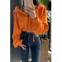 Women's Sexy Hooded Sweater Short Solid Color Zipper Cardigan Sweater